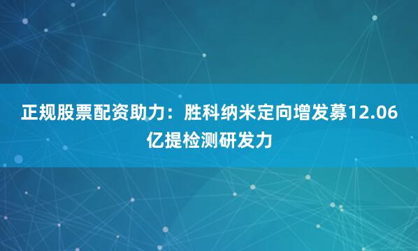 正规股票配资助力：胜科纳米定向增发募12.06亿提检测研发力