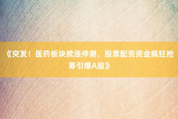 《突发！医药板块掀涨停潮，股票配资资金疯狂抢筹引爆A股》