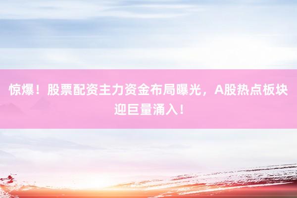 惊爆！股票配资主力资金布局曝光，A股热点板块迎巨量涌入！