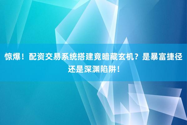 惊爆！配资交易系统搭建竟暗藏玄机？是暴富捷径还是深渊陷阱！