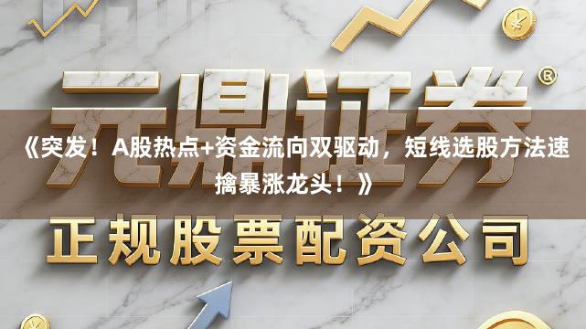《突发！A股热点+资金流向双驱动，短线选股方法速擒暴涨龙头！》