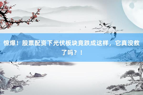 惊爆！股票配资下光伏板块竟跌成这样，它真没救了吗？！