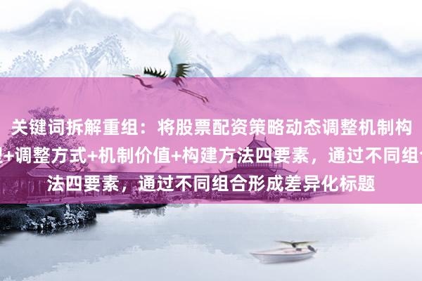 关键词拆解重组：将股票配资策略动态调整机制构建拆解为策略类型+调整方式+机制价值+构建方法四要素，通过不同组合形成差异化标题