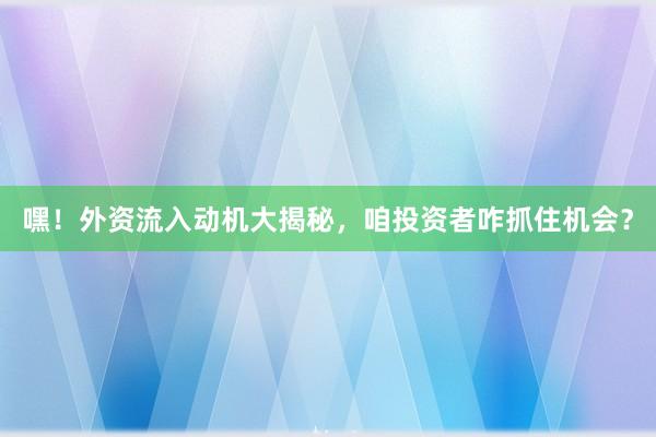 嘿！外资流入动机大揭秘，咱投资者咋抓住机会？