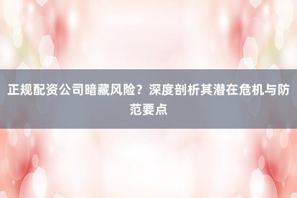 正规配资公司暗藏风险？深度剖析其潜在危机与防范要点