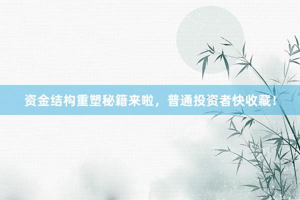 资金结构重塑秘籍来啦，普通投资者快收藏！