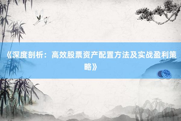 《深度剖析：高效股票资产配置方法及实战盈利策略》